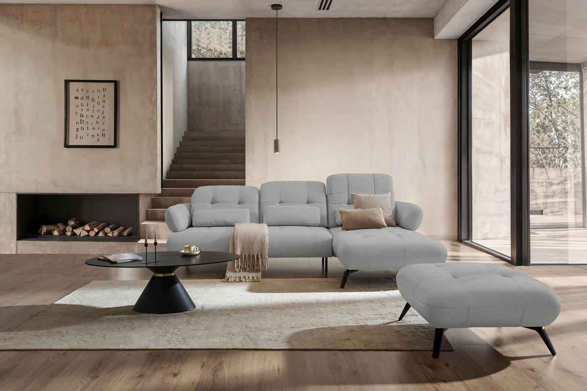 ECKSOFA Flachgewebe Hellgrau  - Hellgrau/Schwarz, Design, Textil/Metall (282/189cm) - Novel