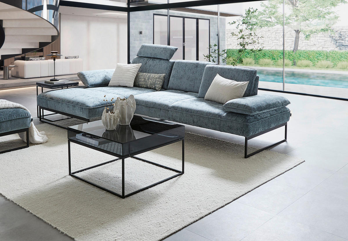 ECKSOFA Graublau Chenille  - Graublau/Anthrazit, Design, Textil/Metall (160/310cm) - Joop!