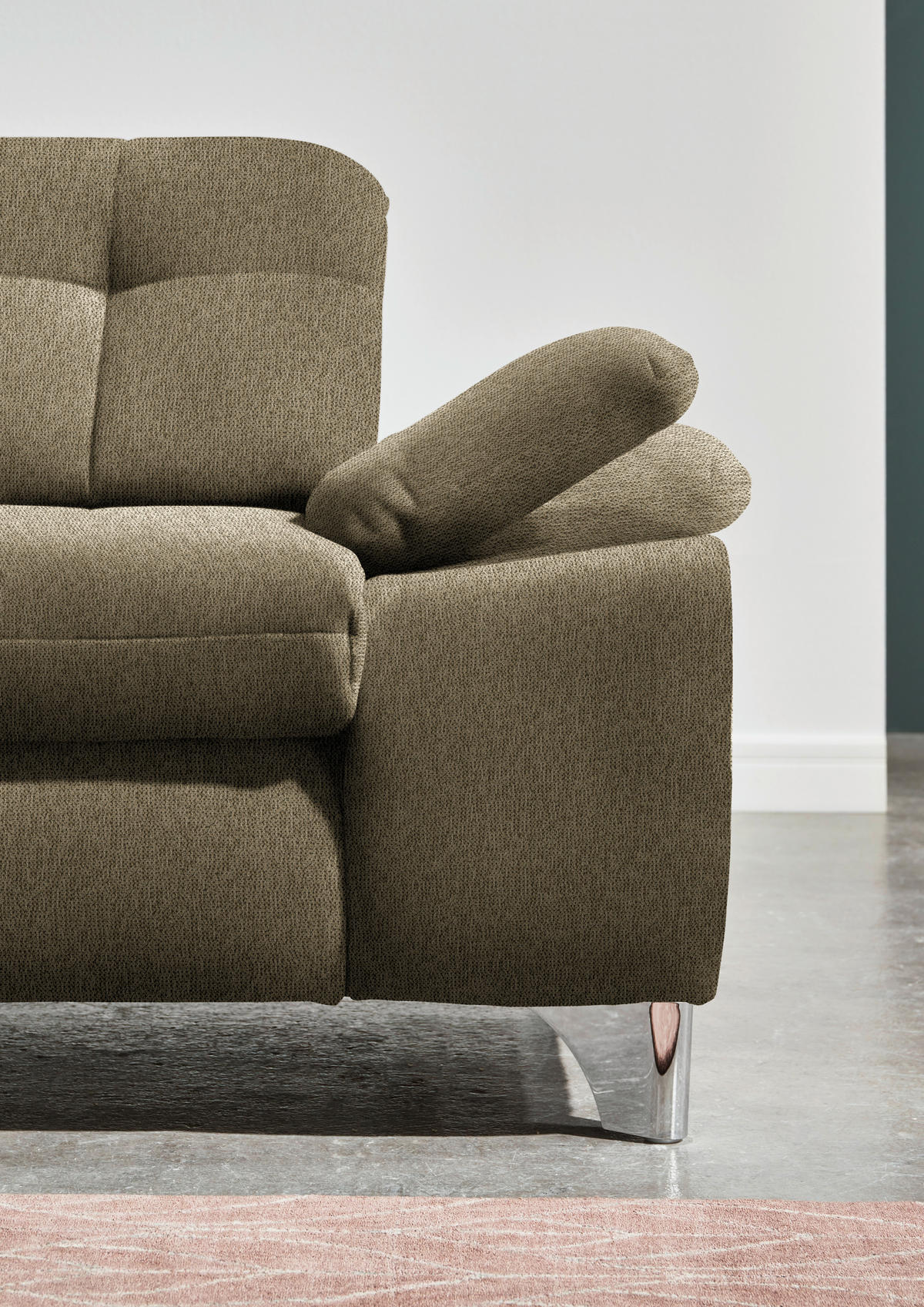 ECKSOFA in Chenille Olivgrün  - Chromfarben/Olivgrün, Design, Textil/Metall (260/310cm) - Beldomo Speed