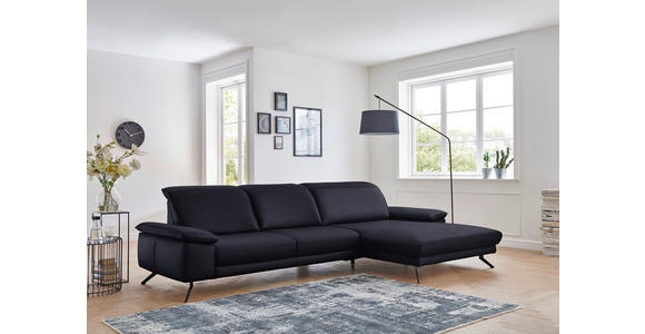 ECKSOFA in Echtleder Schwarz  - Schwarz, Design, Leder/Metall (328/193cm) - Dieter Knoll