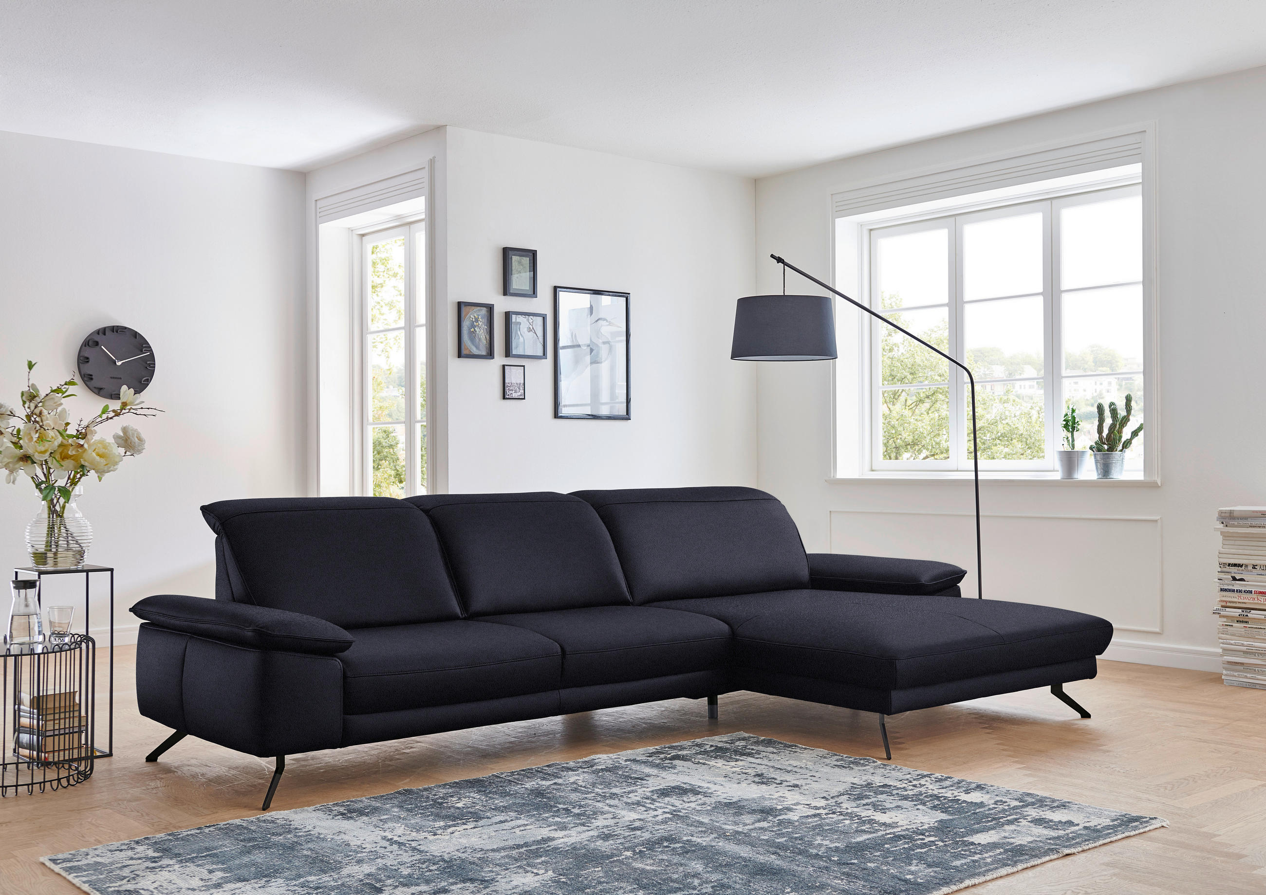 ECKSOFA in Echtleder Schwarz  328/193 cm  - Schwarz, Design, Leder/Metall (328/193cm) - Dieter Knoll