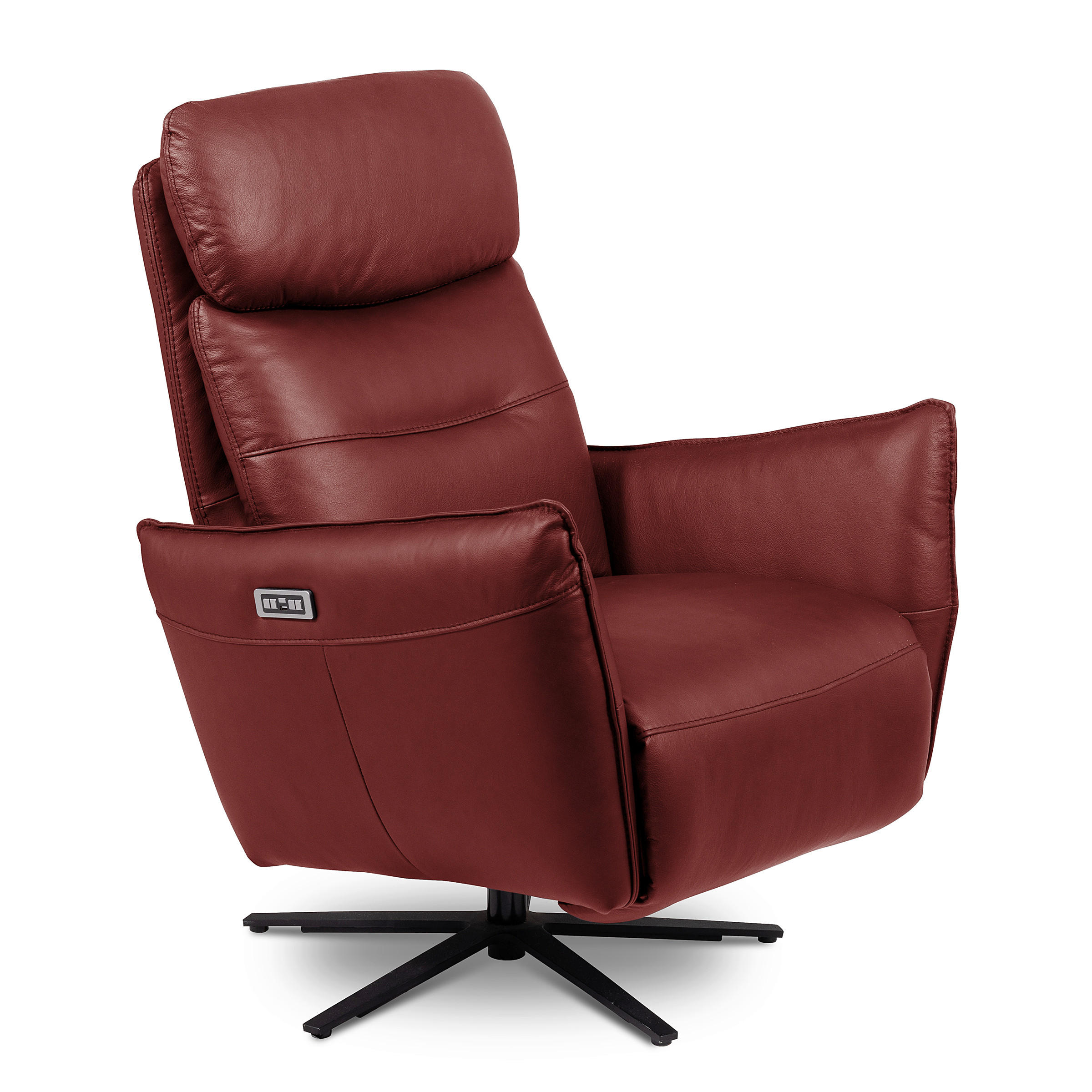 RELAXSESSEL Leder Kirschrot  - Schwarz/Kirschrot, Design, Leder/Metall (77/107/88cm) - Livetastic