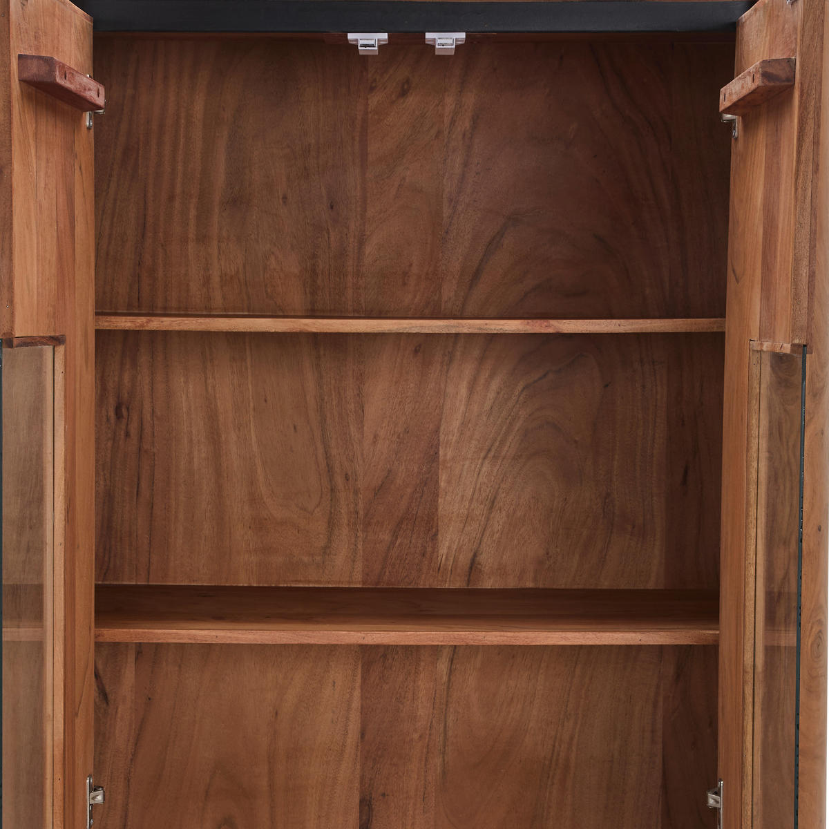 VITRINE in furniert, massiv Akazie Naturfarben  - Transparent/Schwarz, KONVENTIONELL, Glas/Holz (99/200/42cm) - Livetastic