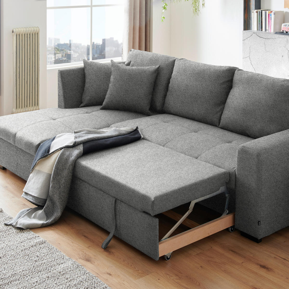 ECKSOFA in Webstoff Hellgrau  - Hellgrau/Schwarz, Design, Kunststoff/Textil (158/238cm) - Livetastic