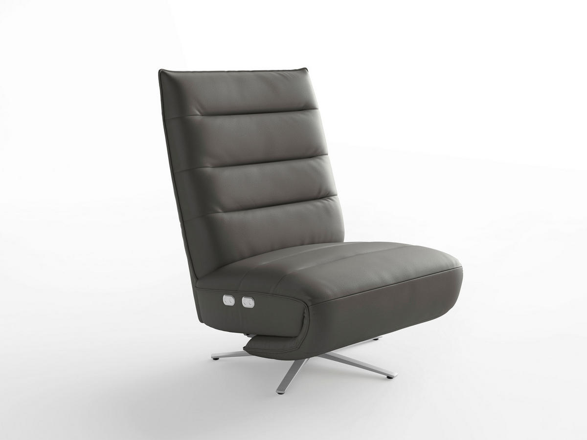 RELAXSESSEL EVE E Echtleder Kopfteilverstellung, Rücken echt    - Anthrazit/Silberfarben, Basics, Leder/Metall (80/109/98cm) - Sit & More