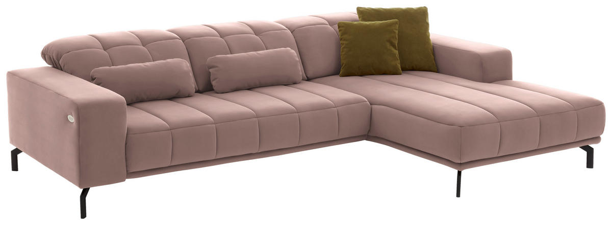 ECKSOFA in Velours Rosa  293/195 cm  - Schwarz/Rosa, Design, Textil/Metall (293/195cm) - Beldomo Style