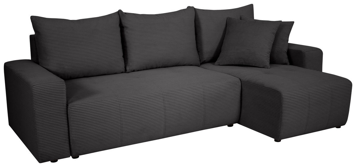 ECKSOFA in Cord Dunkelgrau  - Dunkelgrau/Schwarz, Design, Kunststoff/Textil (248/146cm) - MID.YOU