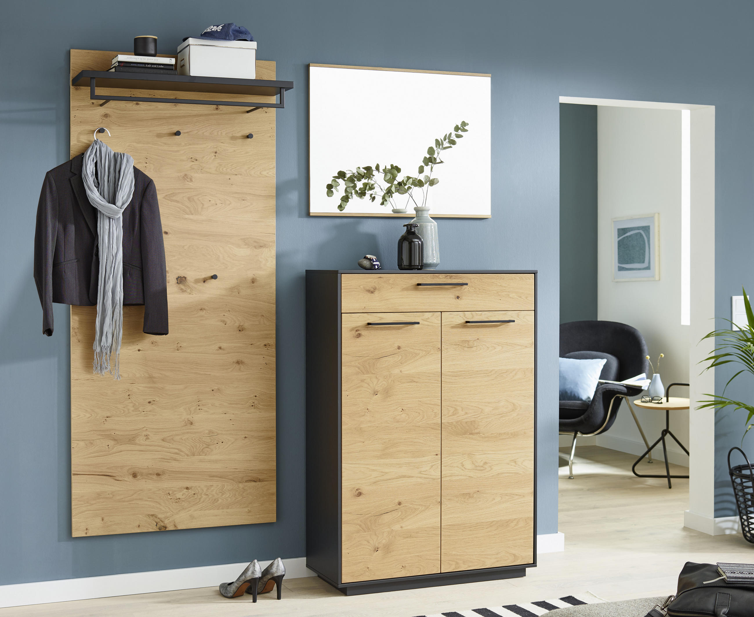 GARDEROBE 4-teilig  in 180/193/37 cm  - Eichefarben/Anthrazit, Design, Holz (180/193/37cm) - Dieter Knoll