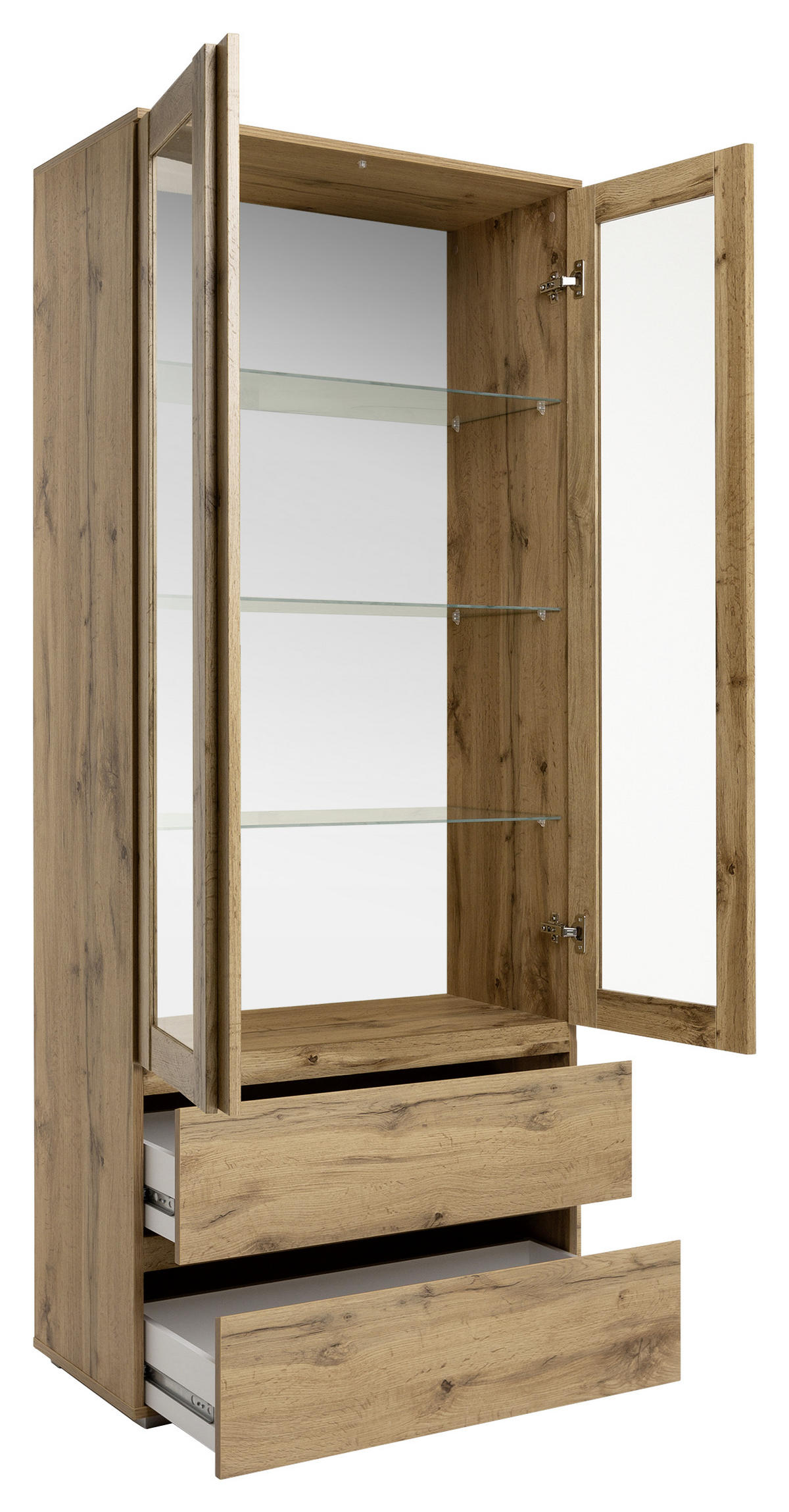 Vitrine ca. 80 cm breit in Eichefarben kaufen