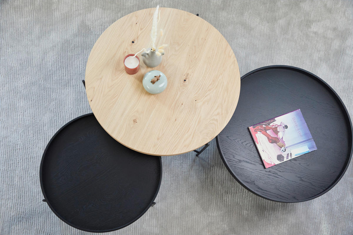 COUCHTISCH JUSTB! Eiche furniert 63/63/37 cm rund Anthrazit, Schwarz  - Anthrazit/Schwarz, Design, Holz/Metall (63/63/37cm) - Musterring