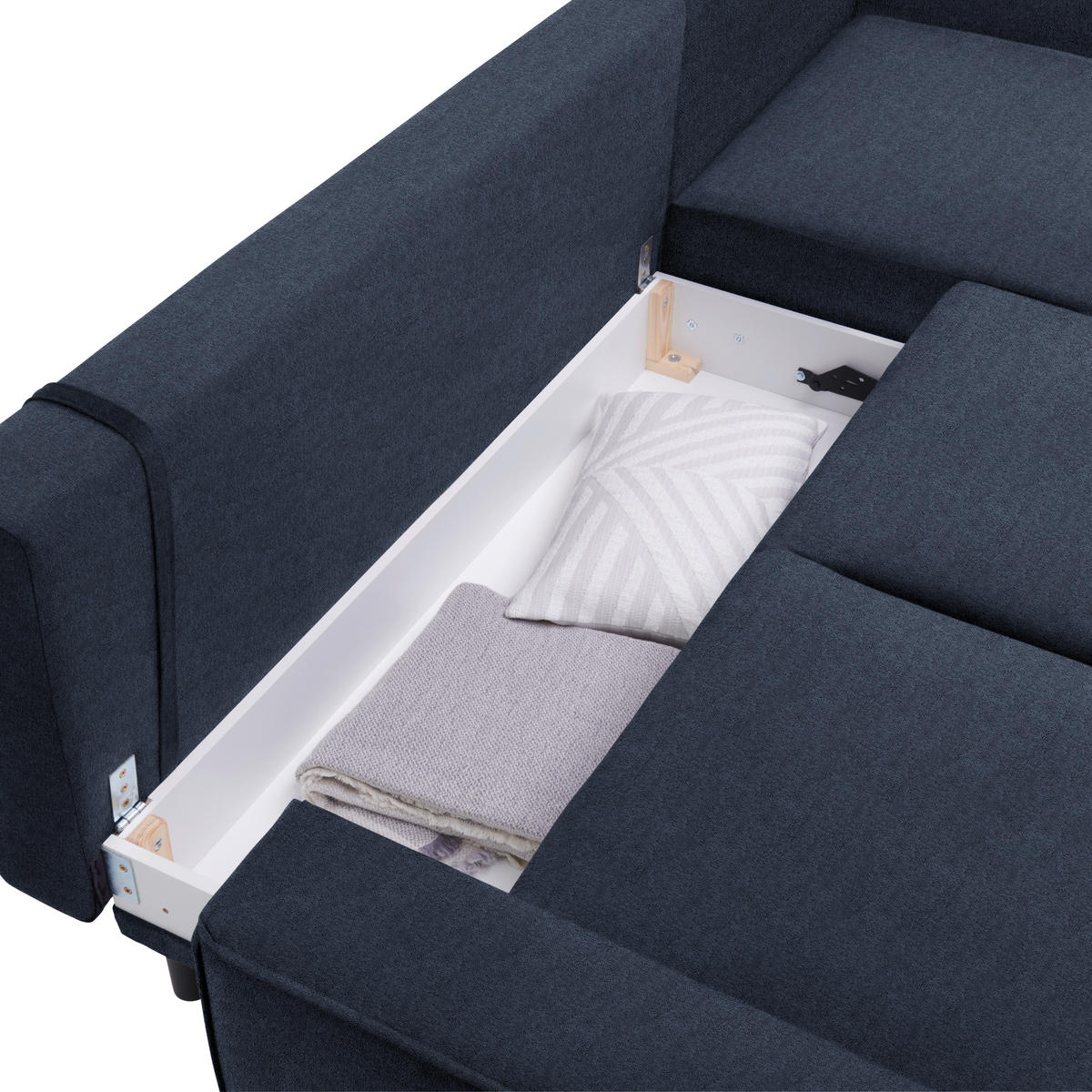 ECKSOFA in Velours Blau  - Blau/Schwarz, Basics, Holz/Textil (260/161cm) - Carryhome