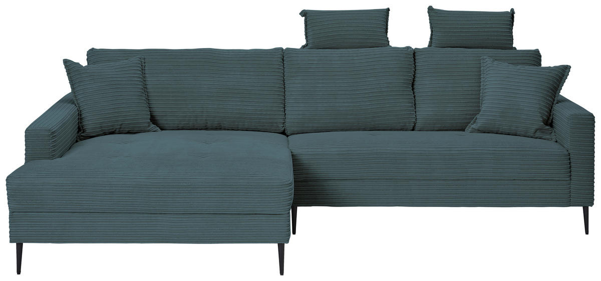 ECKSOFA Blau Cord  - Blau/Schwarz, KONVENTIONELL, Textil/Metall (173/276cm) - Carryhome