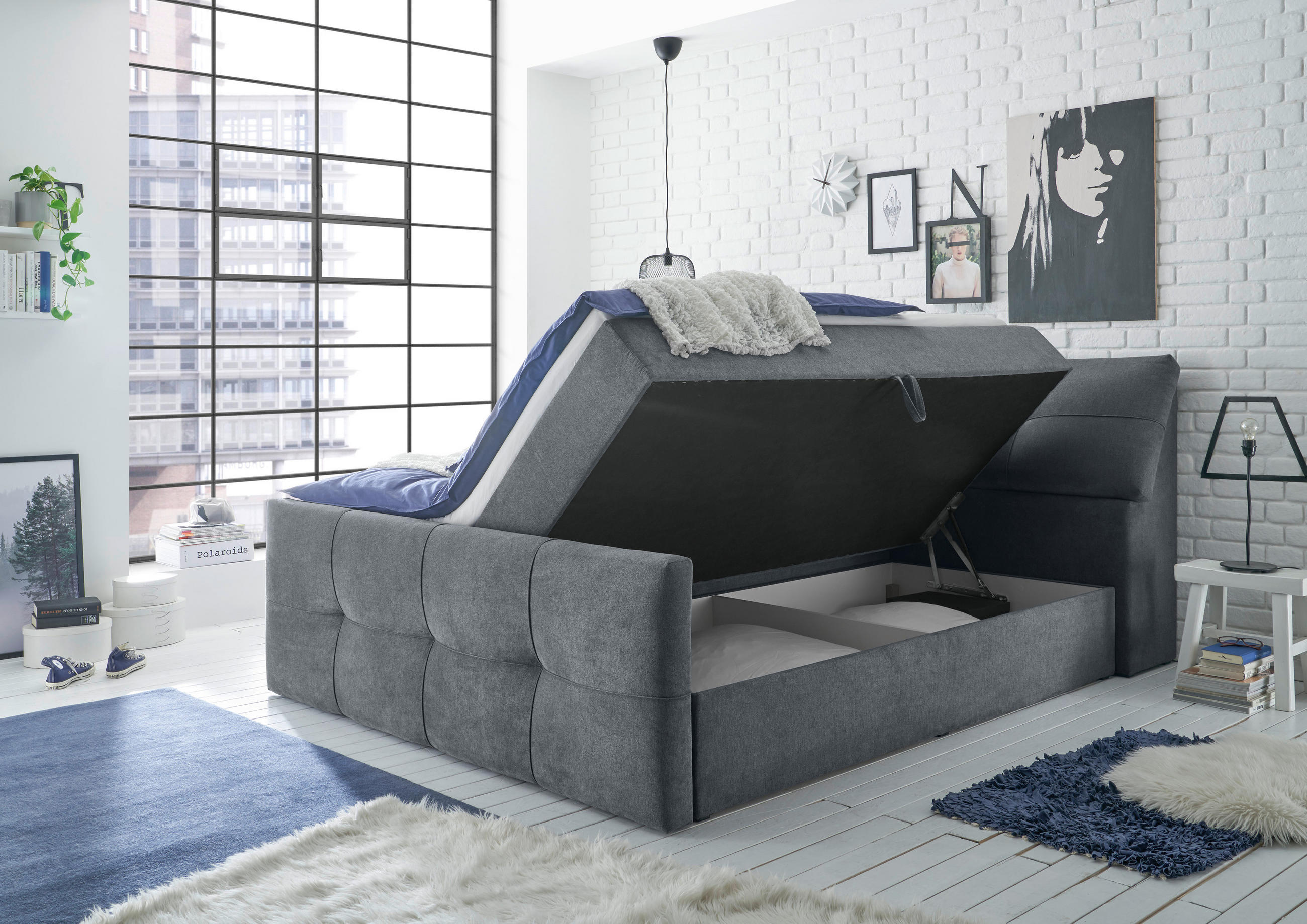 BOXBETT 180/200 cm  in Anthrazit  - Anthrazit/Schwarz, MODERN, Kunststoff/Textil (180/200cm) - MID.YOU