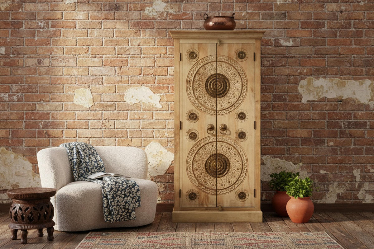 MEHRZWECKSCHRANK 89/180/40 cm  in Naturfarben, Messingfarben  - Messingfarben/Naturfarben, LIFESTYLE, Holz/Metall (89/180/40cm) - Milino