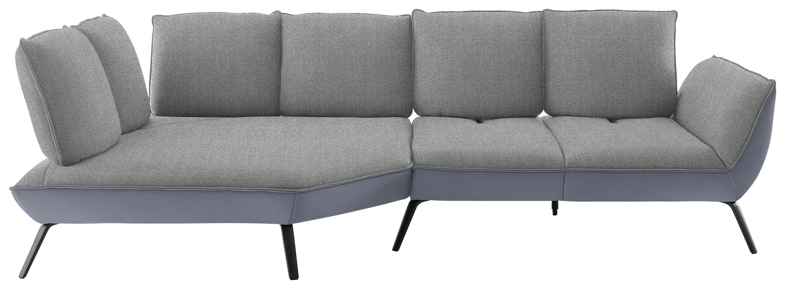 ECKSOFA Hellgrau Flachgewebe Nierenkissen, Rücken echt, Sitztiefenverstellung  - Hellgrau/Schwarz, Design, Textil/Metall (169/320cm) - Moderano