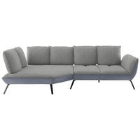ECKSOFA 169/320 cm  in Flachgewebe Hellgrau Nierenkissen, Rücken echt, Sitztiefenverstellung  169/320 cm  - Hellgrau/Schwarz, Design, Textil/Metall (169/320cm) - Moderano