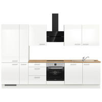 KÜCHENBLOCK 330 cm   in Eichefarben, Weiß Hochglanz  - Edelstahlfarben/Eichefarben, MODERN, Holzwerkstoff/Metall (330cm) - Nobilia