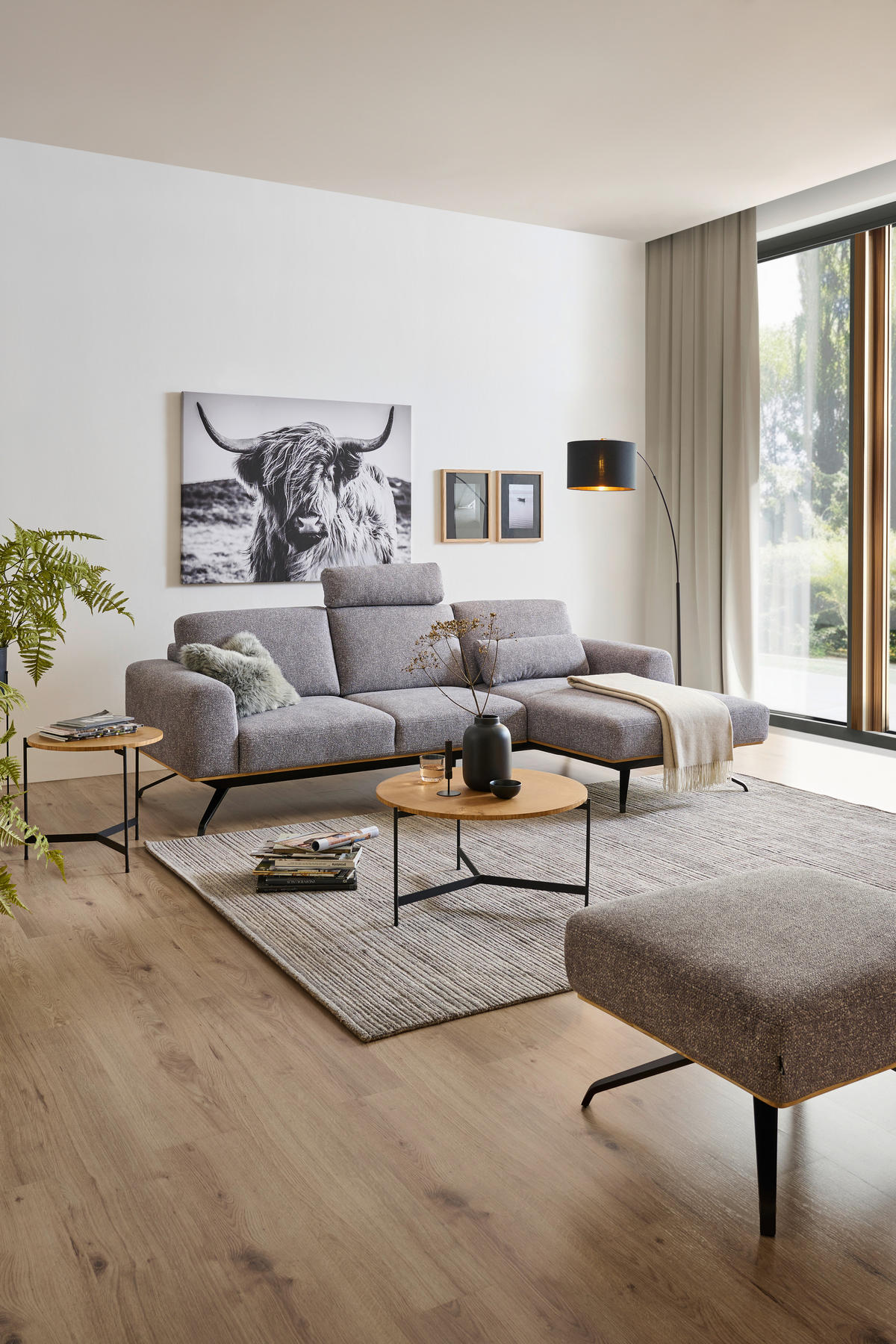 ECKSOFA in Struktur Grau  - Schwarz/Grau, Design, Textil/Metall (262/157cm) - Novel