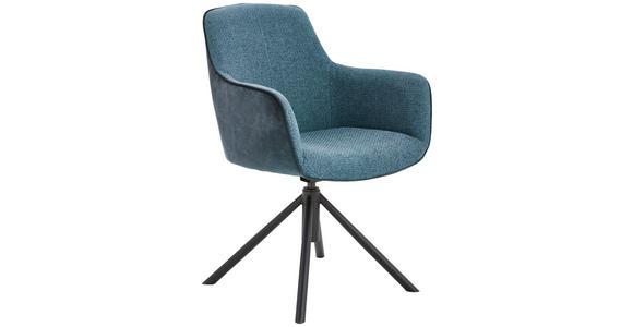 ARMLEHNSTUHL  Sitzfläche 360° drehbar Flachgewebe  - Petrol/Schwarz, Design, Textil/Metall (60/88/64cm) - Novel
