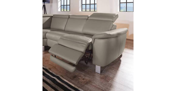 ECKSOFA in Echtleder Graubraun  - Graubraun/Alufarben, Design, Leder/Metall (242/271cm) - Cantus