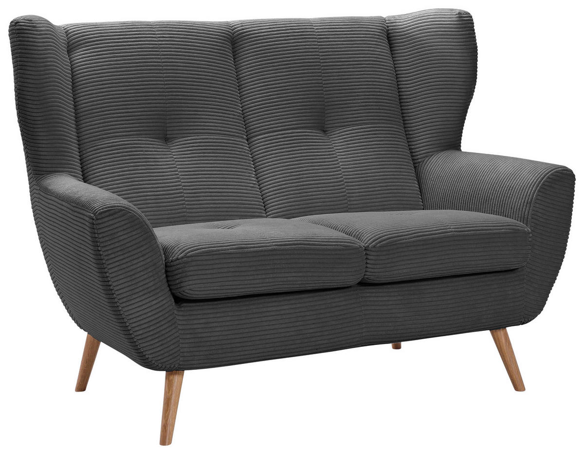 2-SITZER-SOFA in Cord Anthrazit, Dunkelgrau  - Eichefarben/Dunkelgrau, Design, Holz/Textil (140/102/90cm) - Stylife