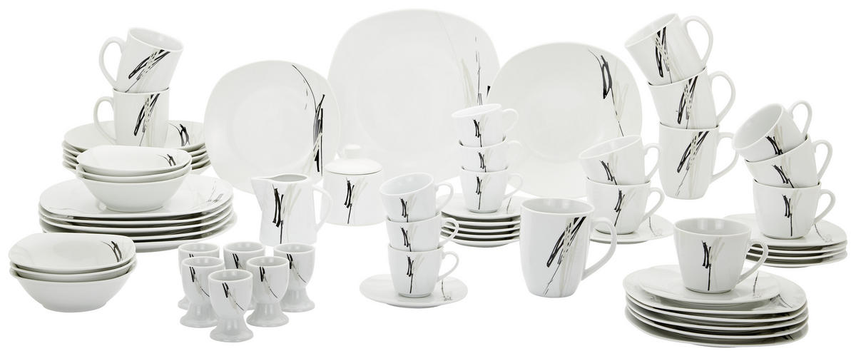 KOMBINOVANÝ SERVIS 62-dielne, porcelán keramika  - čierna/sivá, Design, keramika - Boxxx
