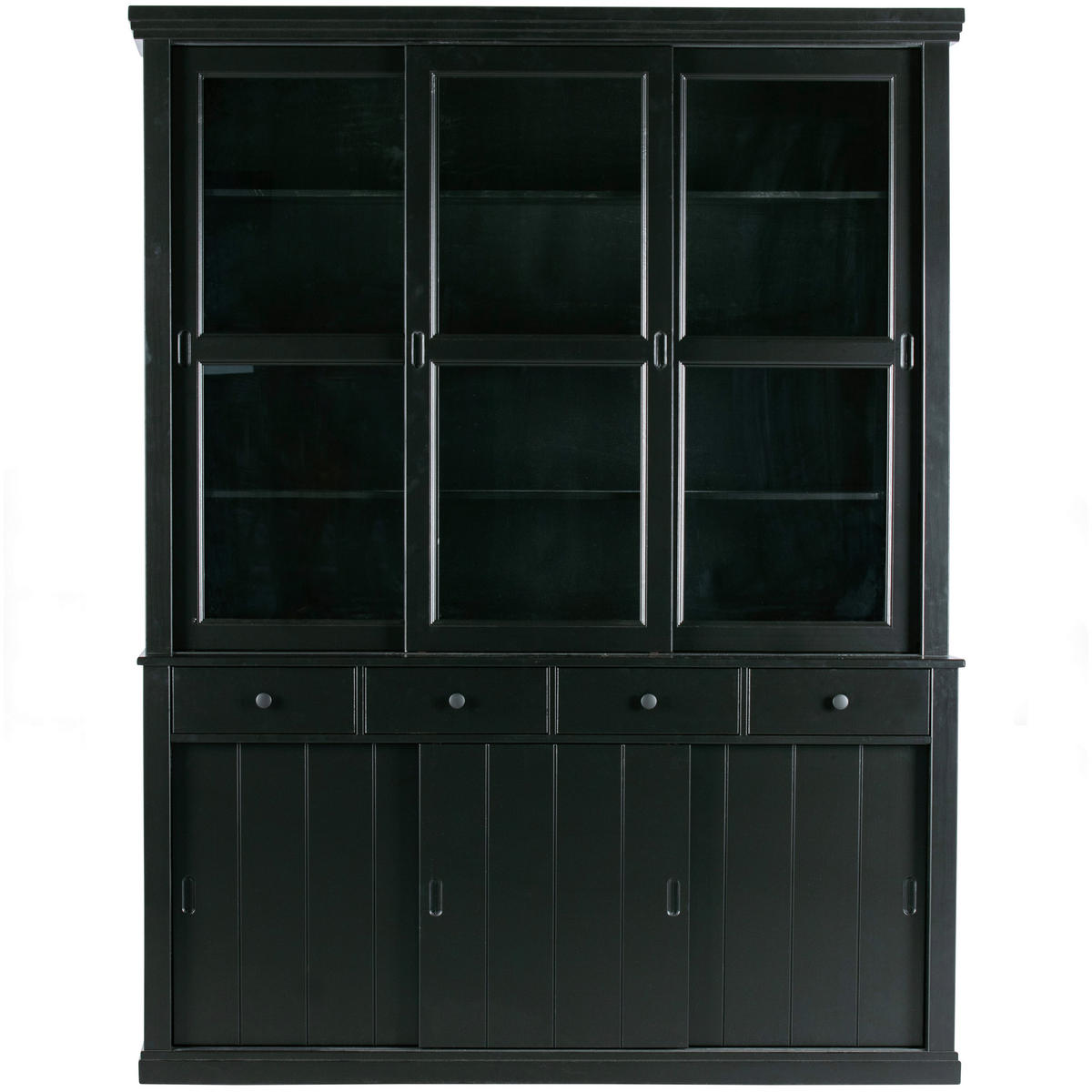 VITRINE  in vollmassiv Kiefer Schwarz  - Schwarz, Design, Glas/Holz (166/214/48cm) - Livetastic