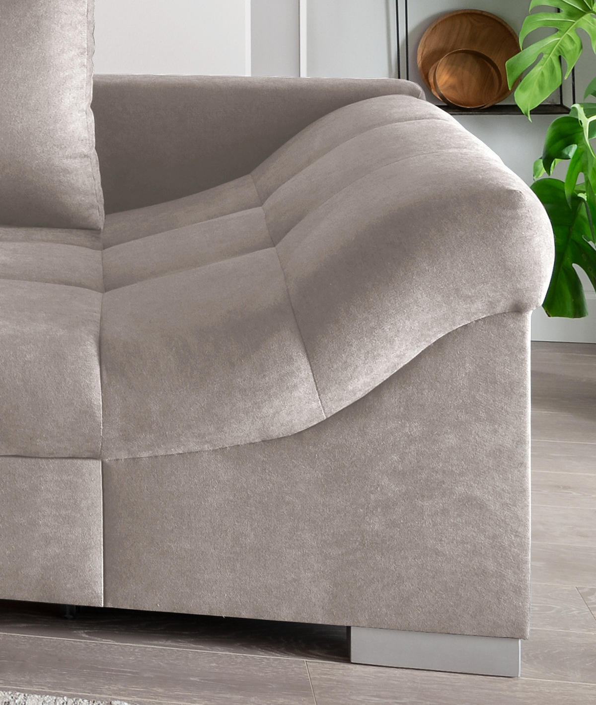 ECKSCHLAFSOFA Taupe Mikrofaser  - Taupe/Silberfarben, Design, Holz/Textil (202/298cm) - MID.YOU
