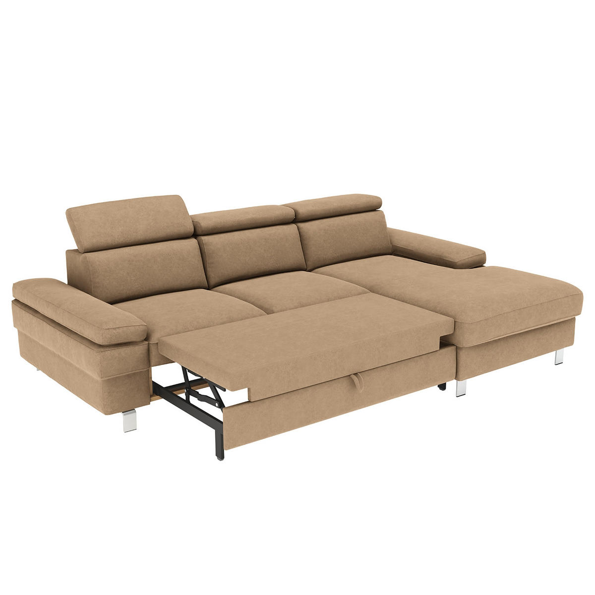 ECKSOFA in Mikrofaser Sandfarben  - Sandfarben/Silberfarben, KONVENTIONELL, Textil/Metall (182/82/260cm) - Trendmanufaktur