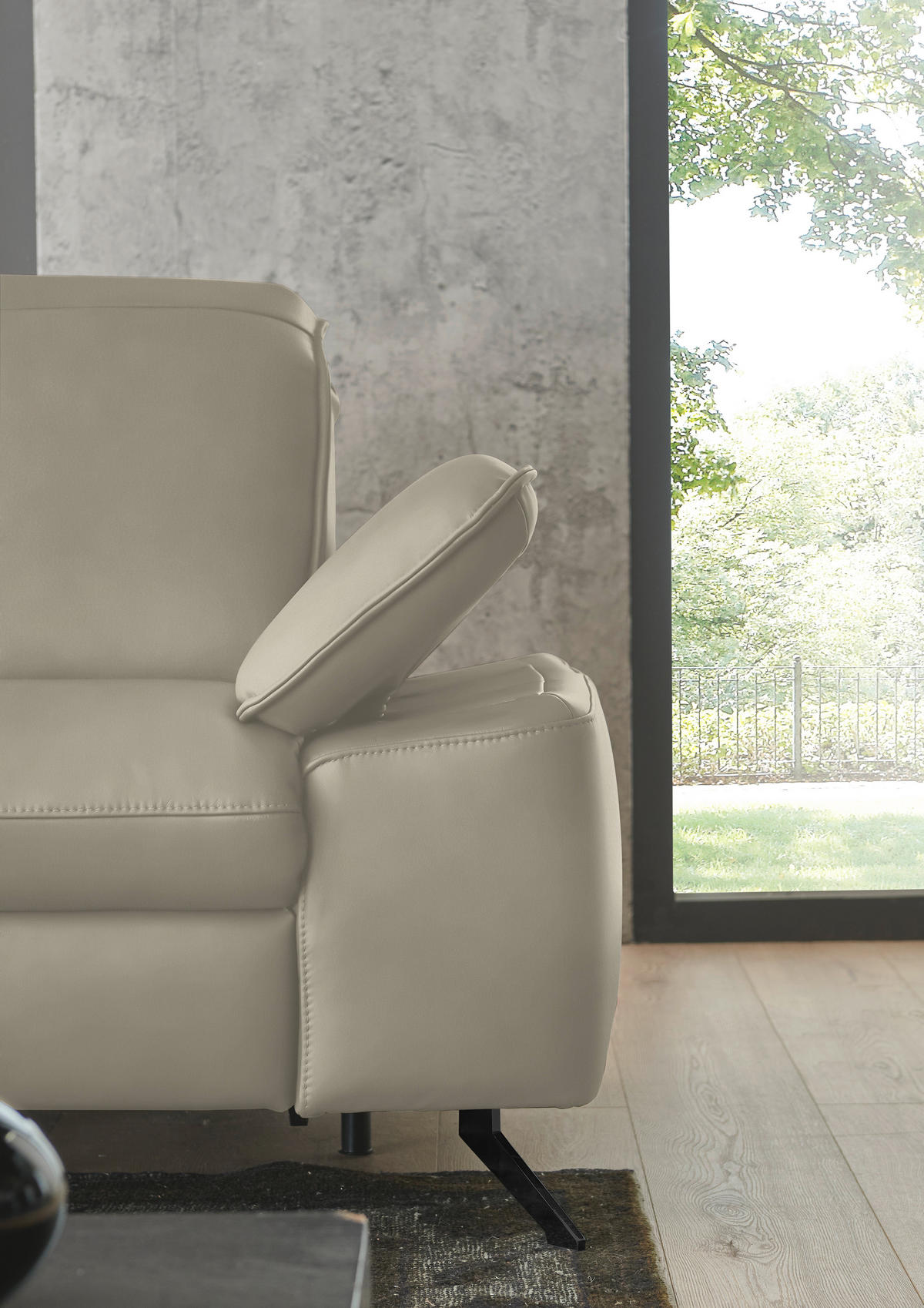 ECKSOFA  Echtleder Ecru  - Ecru/Schwarz, Design, Leder/Metall (169/307cm) - Beldomo Premium