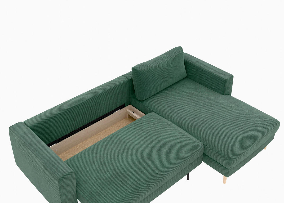 ECKSCHLAFSOFA Cord Dunkelgrün  - Dunkelgrün/Buchefarben, Modern, Holz/Textil (232/161cm) - Trendmanufaktur