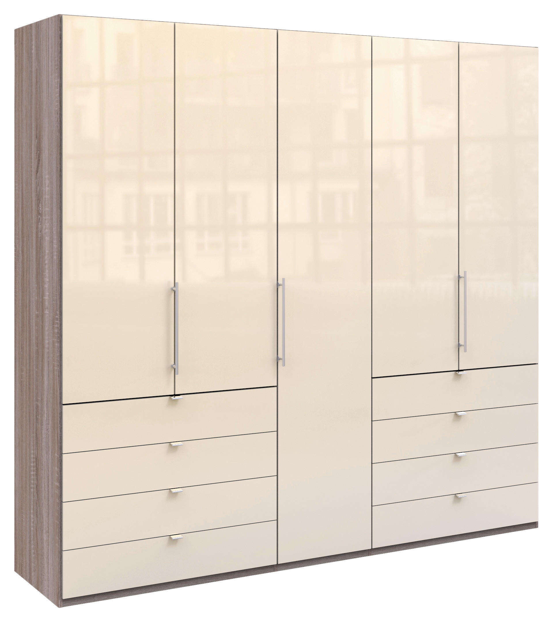 FALTTÜRENSCHRANK 250/236/58 cm 3-türig Trüffeleichefarben, Magnolie  - Chromfarben/Magnolie, KONVENTIONELL, Glas/Holzwerkstoff (250/236/58cm) - Venda