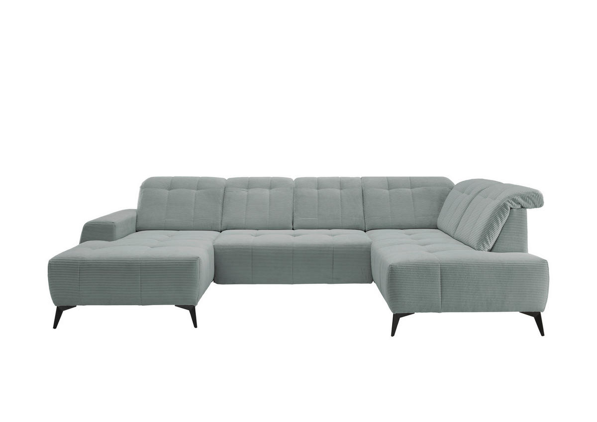 WOHNLANDSCHAFT SANO Hellblau Cord  - Schwarz/Hellblau, MODERN, Textil/Metall (180/337/200cm) - Livetastic