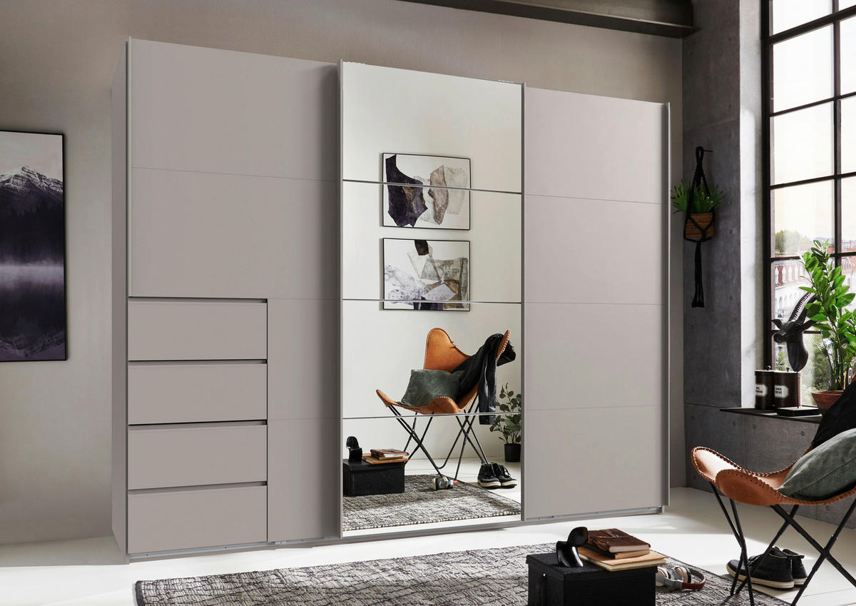 SCHWEBETÜRENSCHRANK 270/208/64 cm 3-türig Kaschmir  - Kaschmir, KONVENTIONELL, Glas/Holzwerkstoff (270/208/64cm) - Boxxx