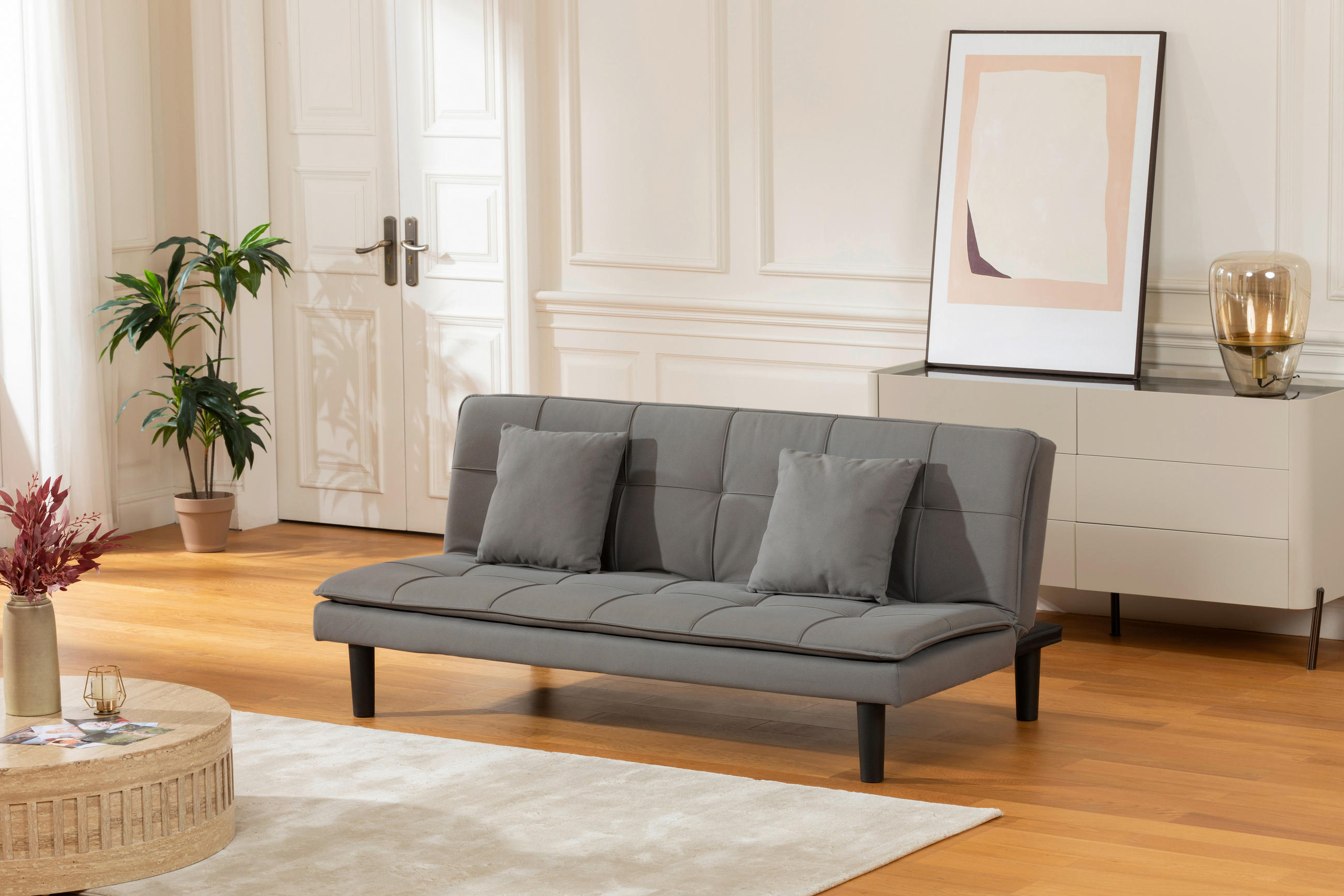 SCHLAFSOFA Mikrofaser Grau  - Schwarz/Grau, Basics, Kunststoff/Textil (180/79/91cm) - P & B