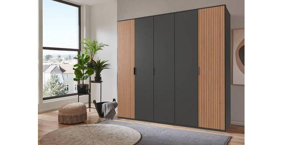 DREHTÜRENSCHRANK in Graphitfarben, Eiche Artisan - Schwarz/Graphitfarben, Trend, Holzwerkstoff/Metall (225/210/58cm) - Carryhome