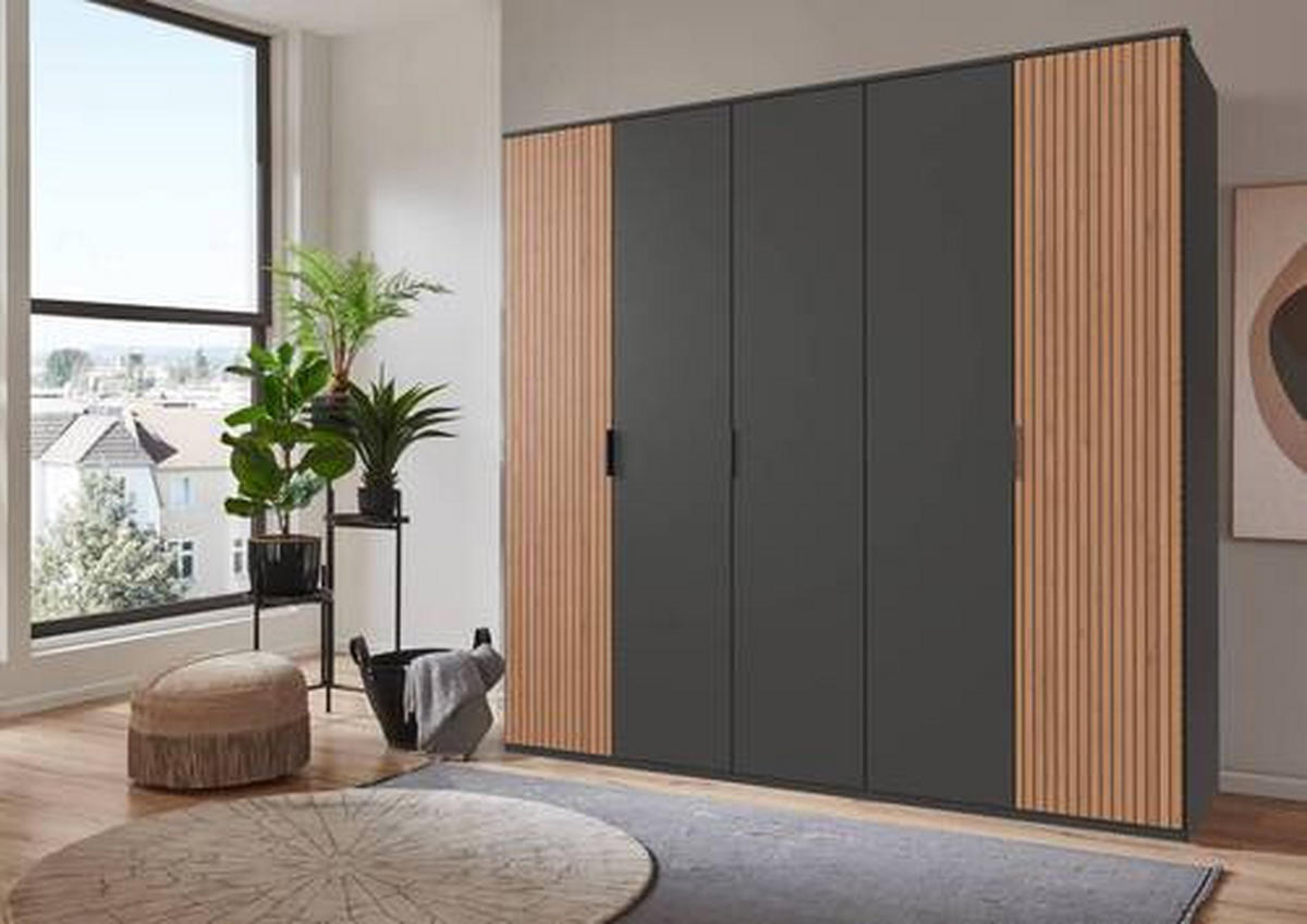 DREHTÜRENSCHRANK  in Graphitfarben, Eiche Artisan  - Schwarz/Graphitfarben, Trend, Holzwerkstoff/Metall (225/210/58cm) - Carryhome