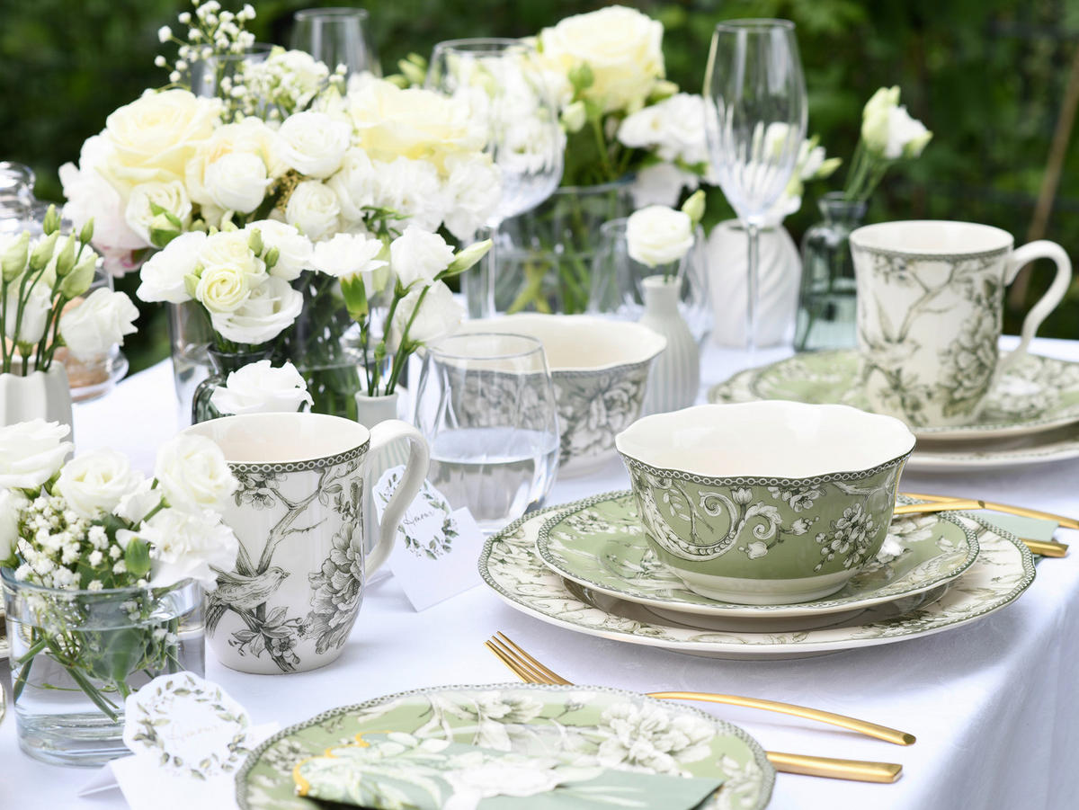 KOMBISERVICE Grün, Weiß Adelaide Grün 16-teilig 4 Personen  - Weiß/Grün, Basics, Keramik - Creatable