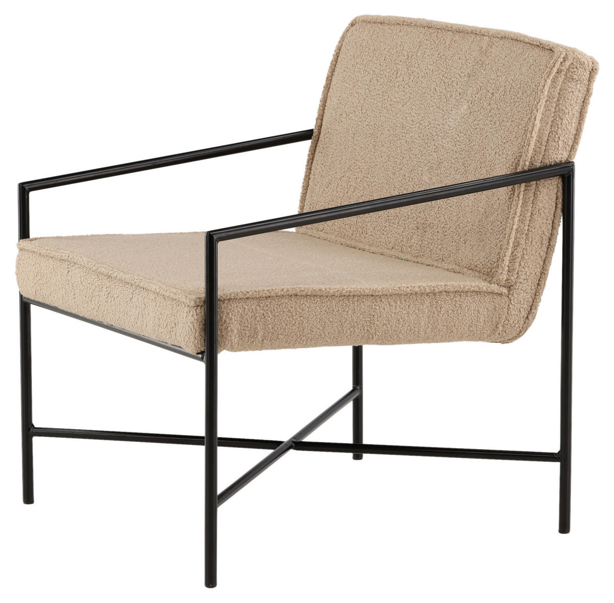 SESSEL in Teddystoff Schwarz, Beige  - Beige/Schwarz, Design, Textil/Metall (66/78/65cm) - Livetastic