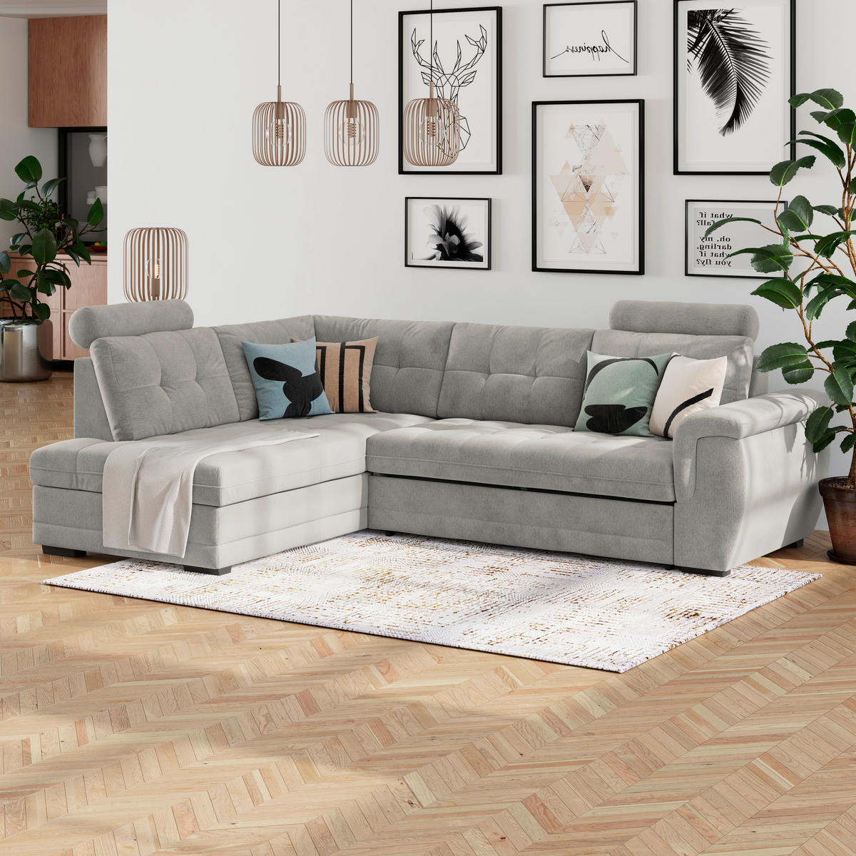ECKSOFA  Mikrofaser, Struktur Beige  - Beige/Schwarz, Konventionell, Kunststoff/Textil (251/183cm) - MID.YOU