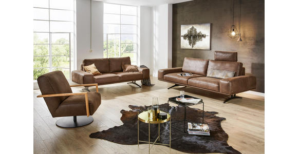 2,5-SITZER Echtleder Braun - Beige/Schwarz, Design, Leder/Metall (206/86/95cm) - Dieter Knoll