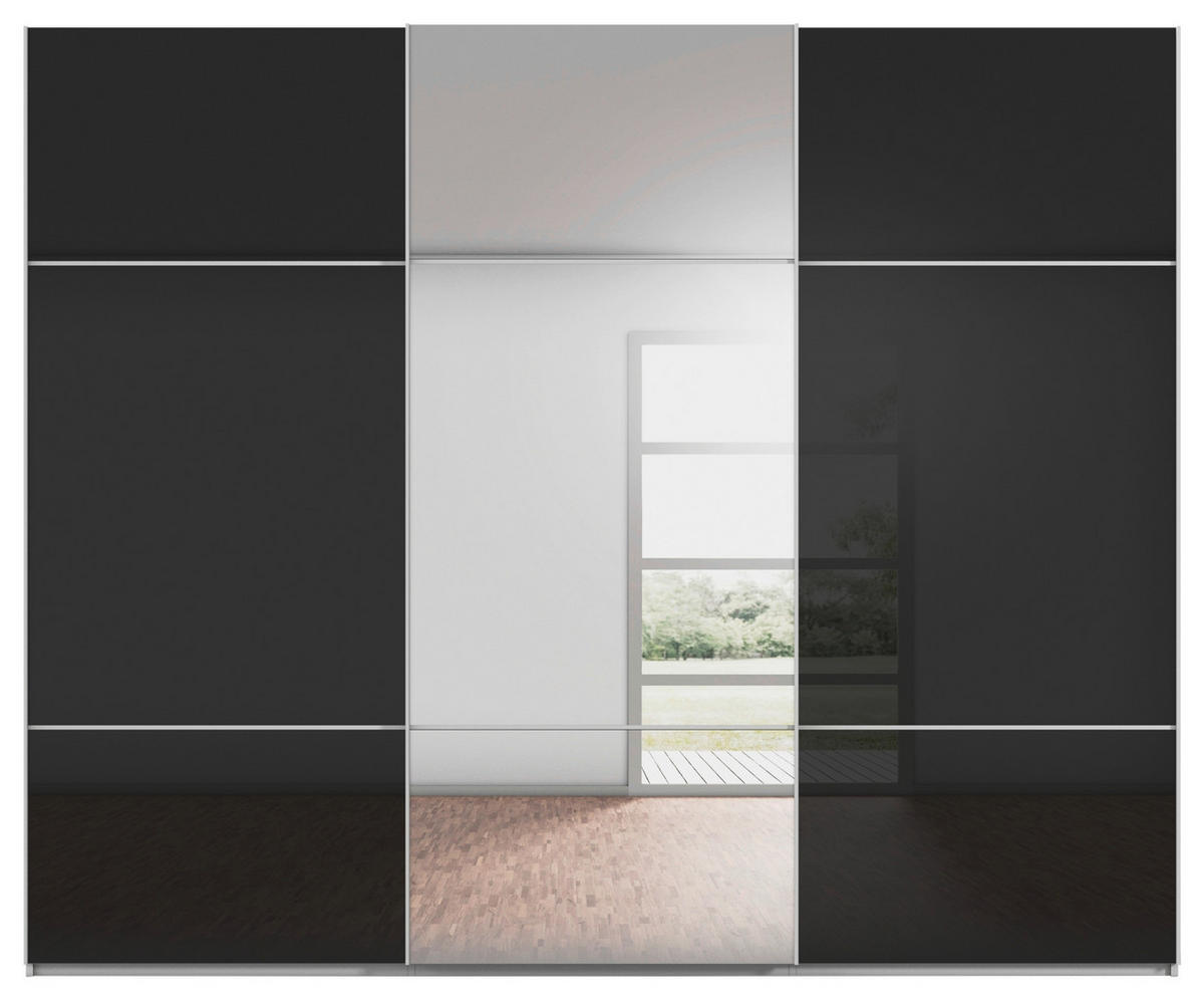 SCHWEBETÜRENSCHRANK 301/223/68 cm 3-türig Grau, Schwarz  - Schwarz/Grau, KONVENTIONELL, Glas/Holzwerkstoff (301/223/68cm) - Novel