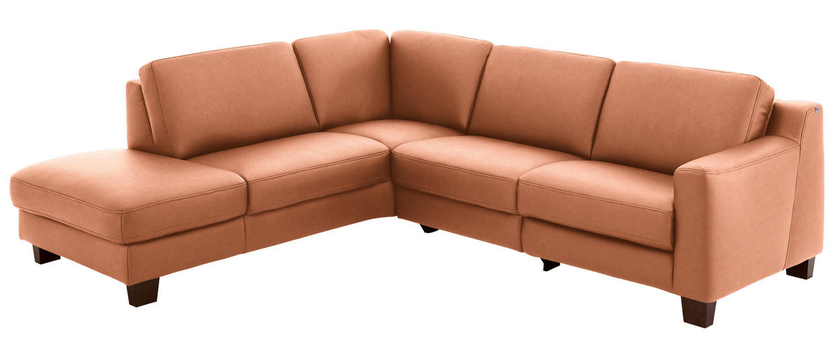 ECKSOFA in Echtleder Cognac  - Eichefarben/Cognac, Design, Leder/Holz (235/259cm) - Valdera