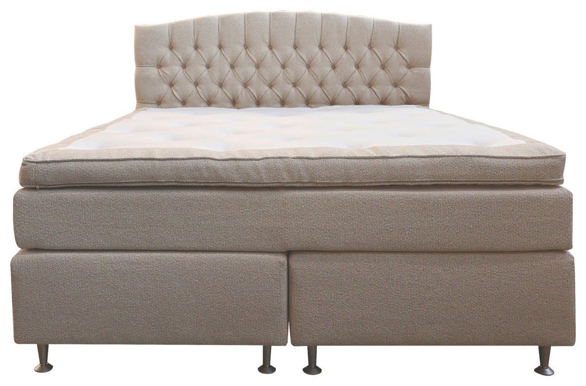 KONTINENTALSÄNG 180/200 cm  i beige  - beige/aluminiumfärg, Klassisk, metall/trä (180/200cm) - Cassando