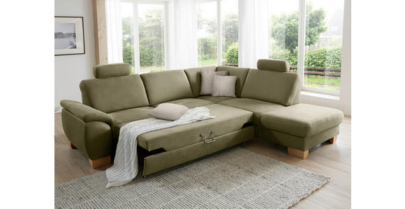 ECKSOFA in Mikrofaser Hellgrün  286/236 cm  - Wildeiche/Beige, Natur, Holz/Textil (286/236cm) - Voleo
