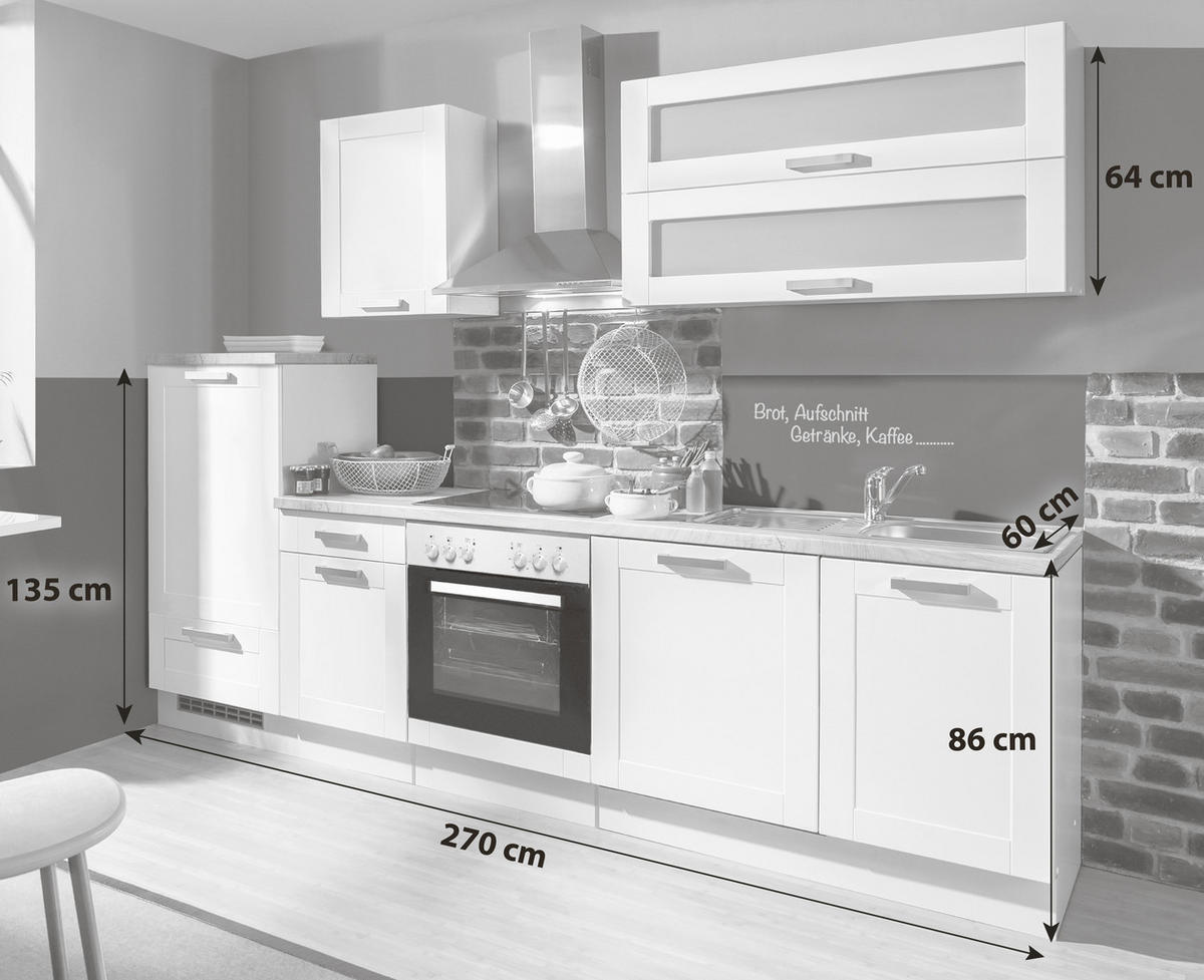 KÜCHENBLOCK 270 cm   in Weiß  - Eichefarben/Silberfarben, KONVENTIONELL, Holzwerkstoff/Kunststoff (270cm) - Menke