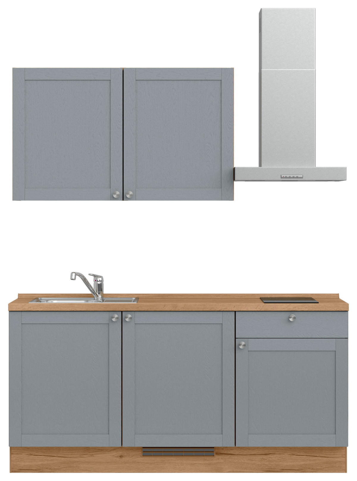 KÜCHENLEERBLOCK Frame 180 cm  in Eichefarben, Blaugrau  - Edelstahlfarben/Eichefarben, MODERN, Holzwerkstoff/Metall (180cm) - Nobilia