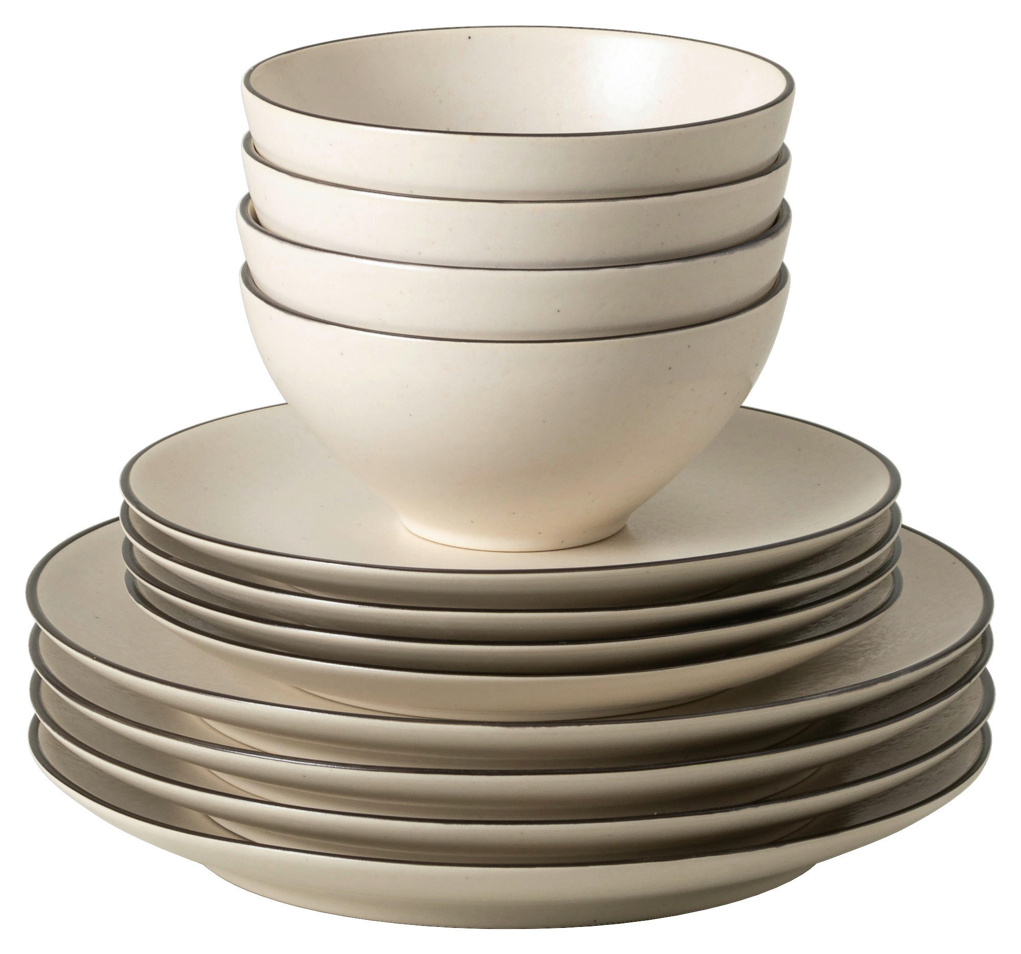 KOMBISERVICE Schwarz, Beige AUGUSTA 12-teilig 4 Personen  - Beige/Schwarz, Basics, Keramik - Costa Nova