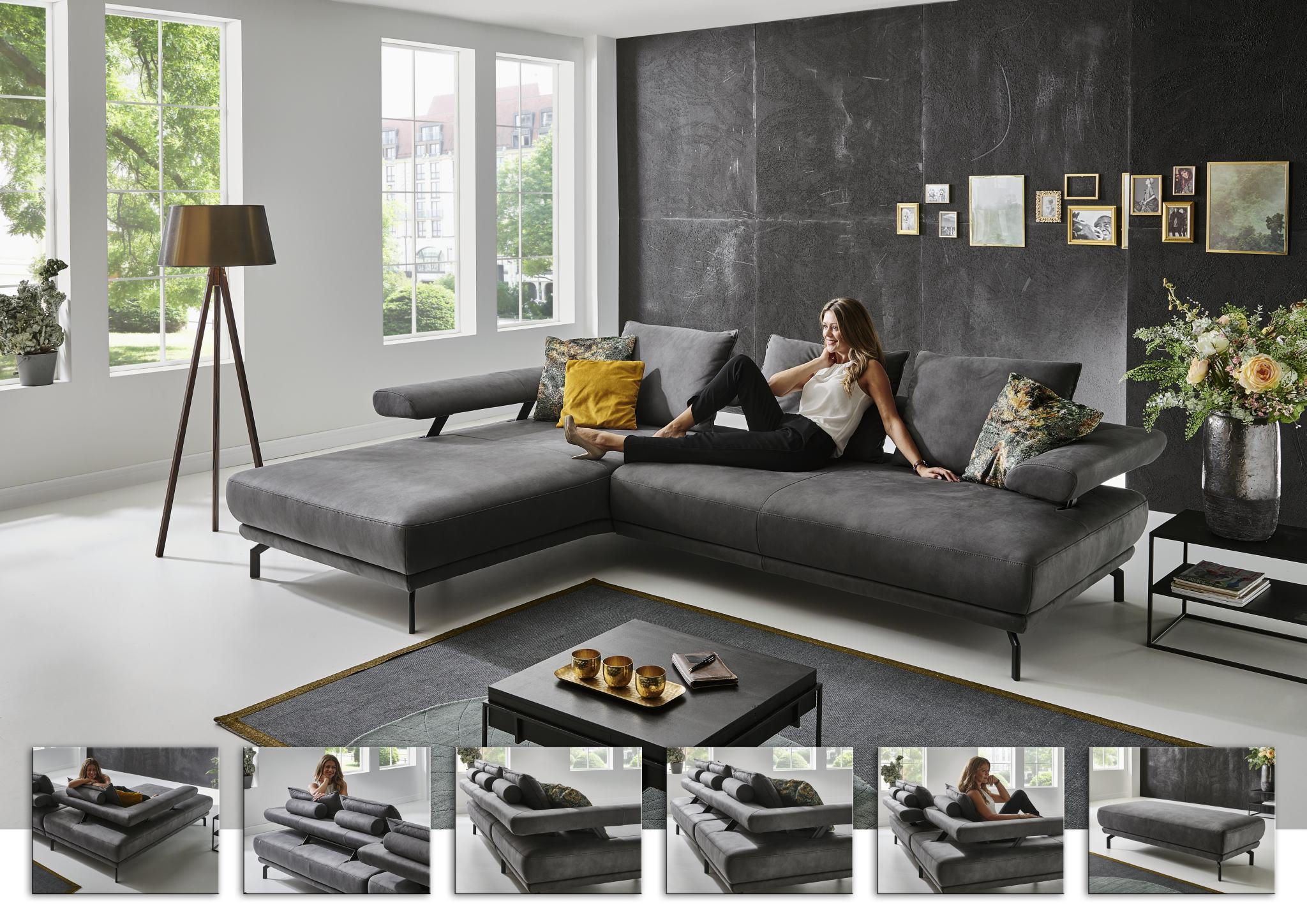HOCKER Mikrofaser Anthrazit - Anthrazit/Schwarz, Design, Textil/Metall (122/46/72cm) - Dieter Knoll