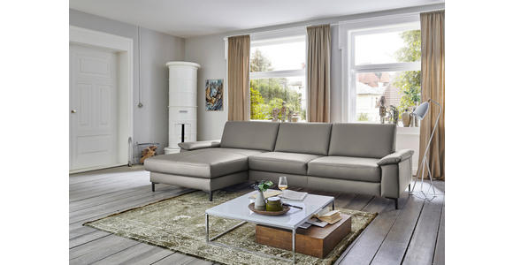 ECKSOFA in Echtleder Hellgrau 176/334 cm - Hellgrau/Schwarz, Design, Leder/Metall (176/334cm) - Dieter Knoll